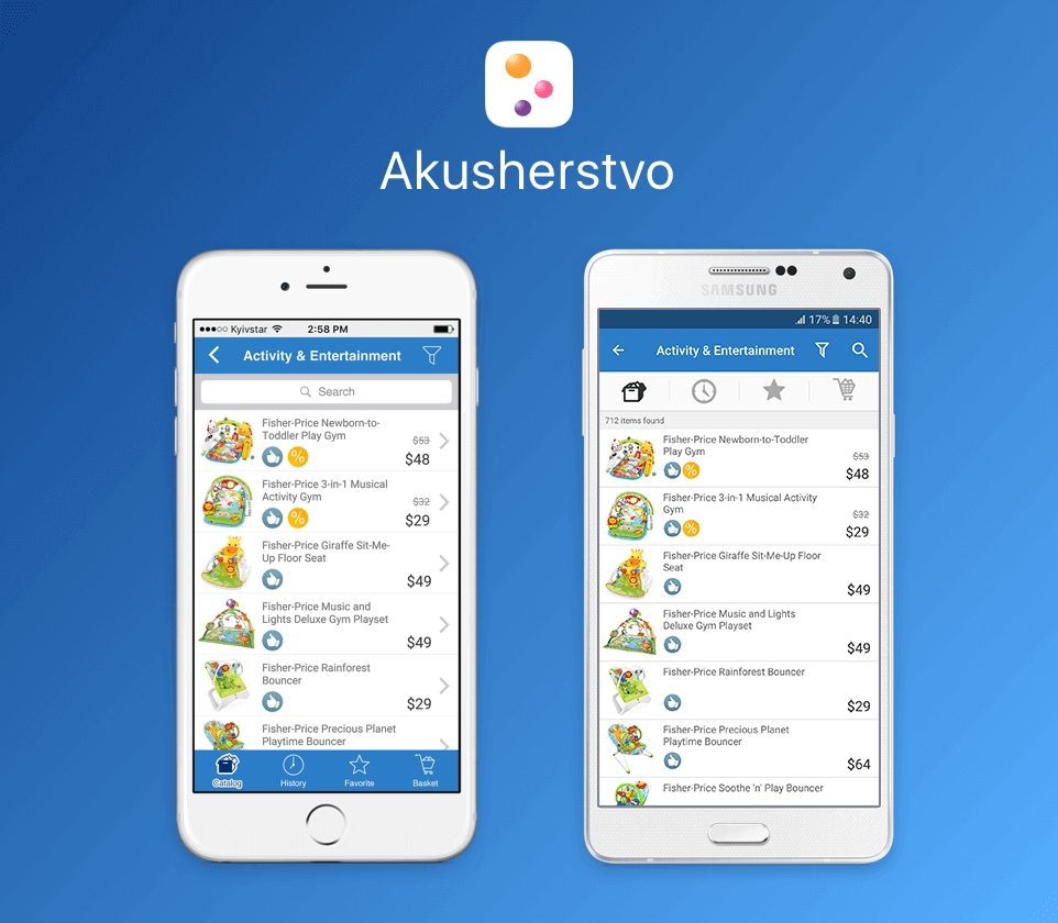 Приложение под iOS и Android магазина Akusherstvo |