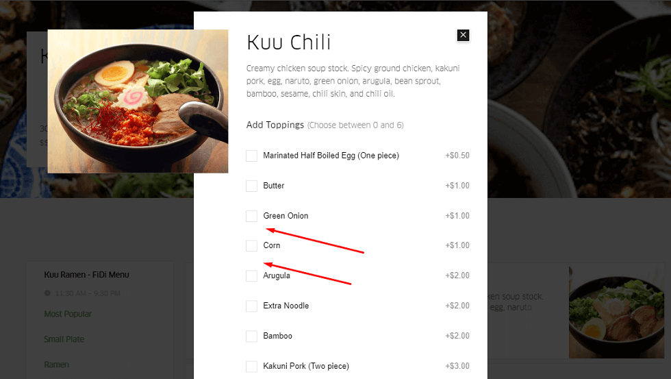 choose dishes in ubereats
