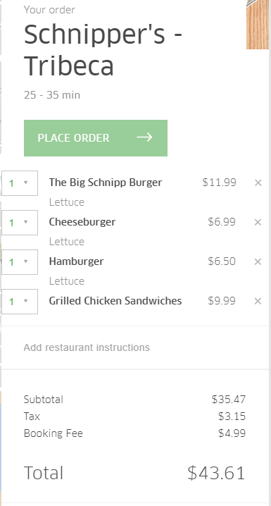 Prices and delivery cost in ubereats